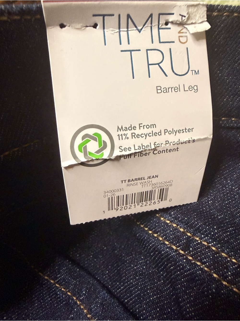 NWT Time and Tru Dark Indigo Barrel Leg Jeans Size 16
